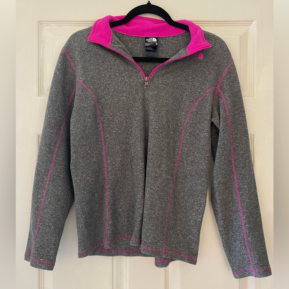 The North Face Girls Gray & Pink 1/4 Zip Fleece Pullover Youth XL